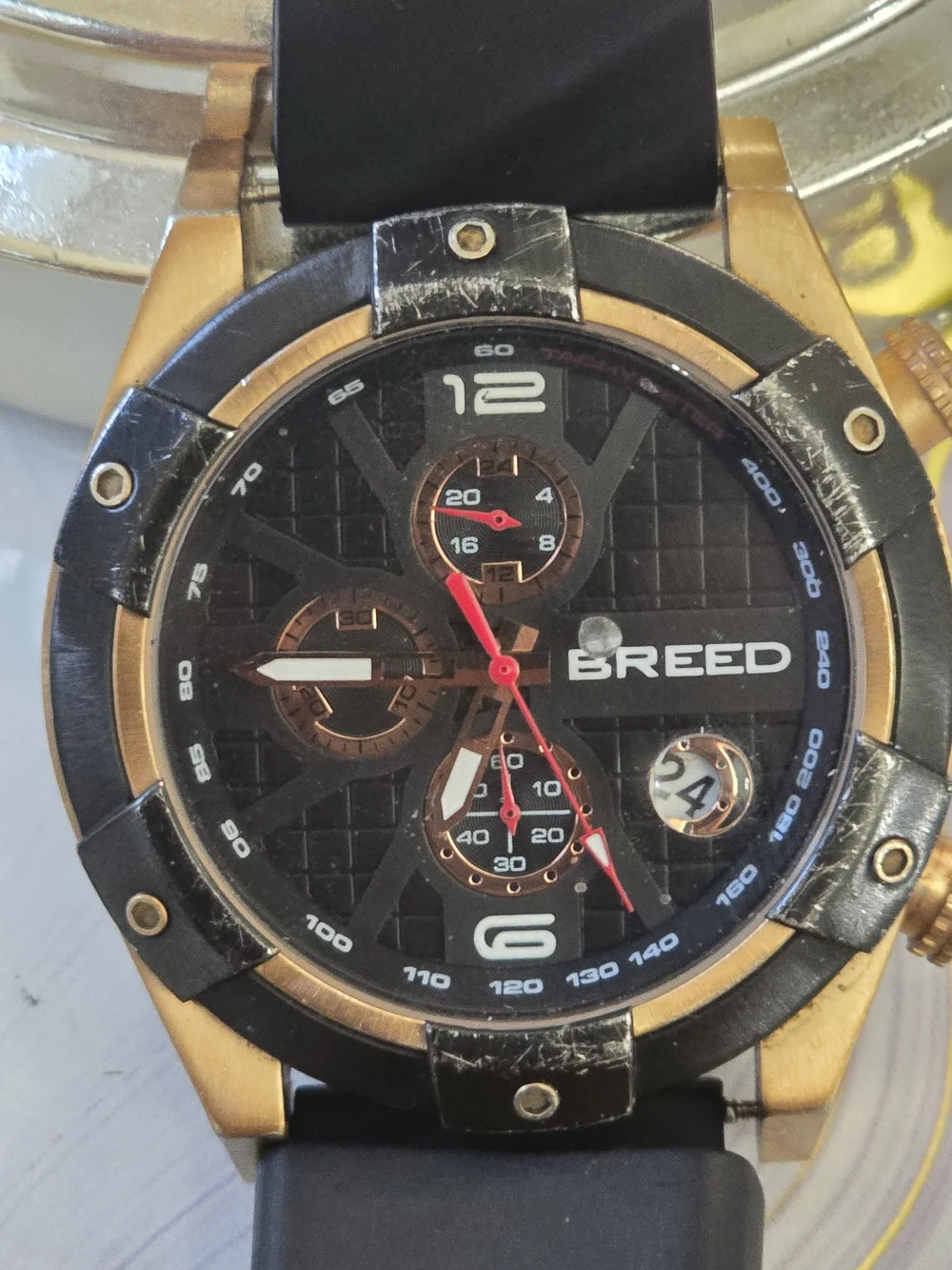 BREED Black and Rose Gold Chronograph Watch